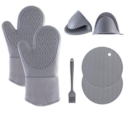 Heat Resistant Silicone Extra Long Oven Mitts and Pot Holders Sets Oven Gloves and Hot Pads for Women Kitchen Baking Cooking