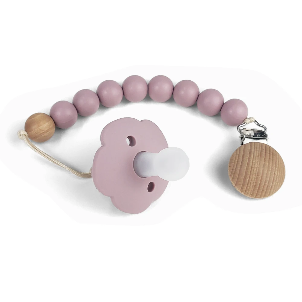 Custom Pacifier Cord Chain Braid Set Baby Wooden Schnullerkette Silicone Beaded Pacifier Clip For Teething Baby