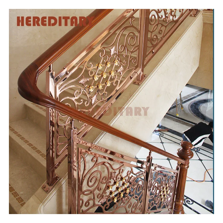 Дизайн под заказ, розовые, золотые балясины, королевская лестница, поручни, латунная балюстрада, металлические поручни для лестницы