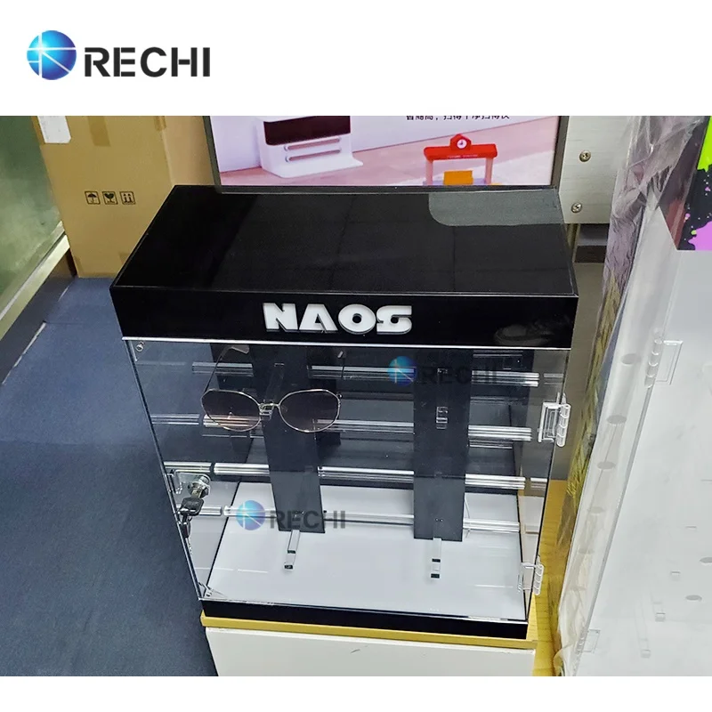 RECHI Lockable & Illuminated Acrylic Eye-wear Storage Display Cabinet Luxury Glasses Acrylic Storage Showcase For Optical Store