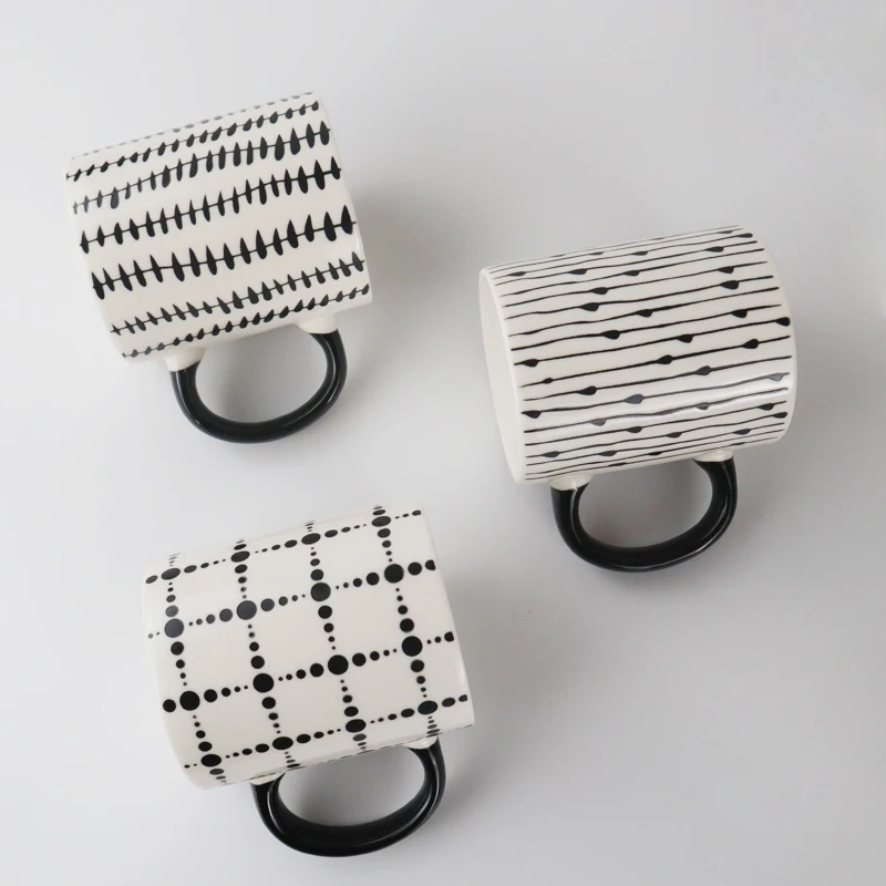 
Nordic Modern Geometric Patterns Tea Ceramic Coffee Mug Hand Painted Teacup ethiopian Coffee Cup set milk cup 