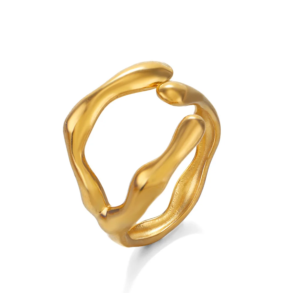 Fashion Irregular Special-Shaped Stainless Steel Ring 18K Gold Plated Open Adjustable Delicate Ring For Women