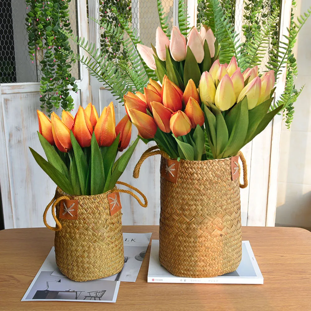 Tulip Flowers Preseved Flower Bulbs Planting Small Faux Silk Plastic Big Pack Garden Light Painting Ring Silicone Tulips