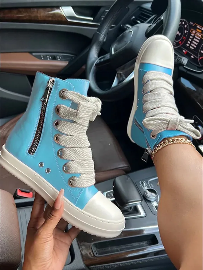 Hot Selling Fashion casual walking black pu leather flat sport lace-up shoes casual men women ladies sneakers
