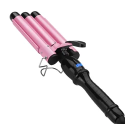 3 Barrel curling iron 25mm hair waver egg roll head large pink crimple with LCD display curling iron