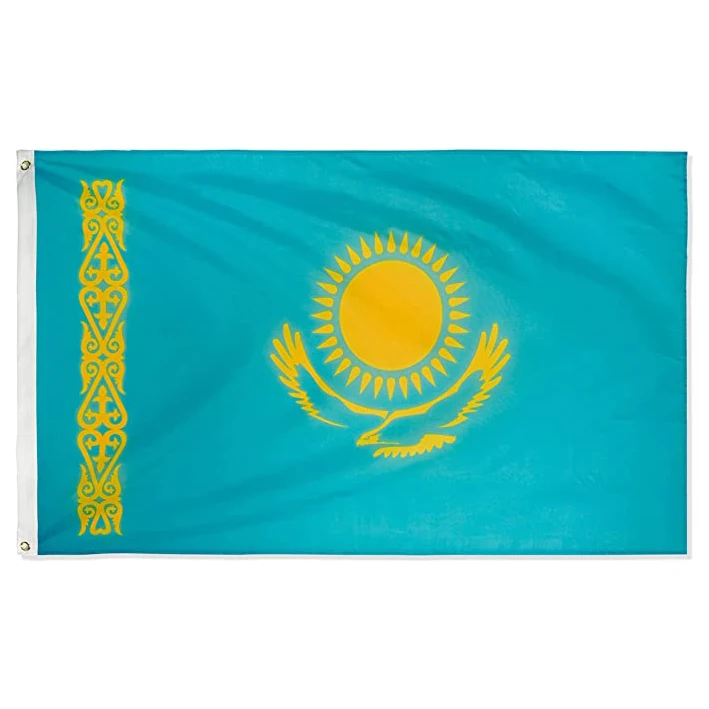 Manufacturers 3x5 ft Kazakhstan flag - bright colors and anti-fading materials - polyester canvas and brass buttonhole
