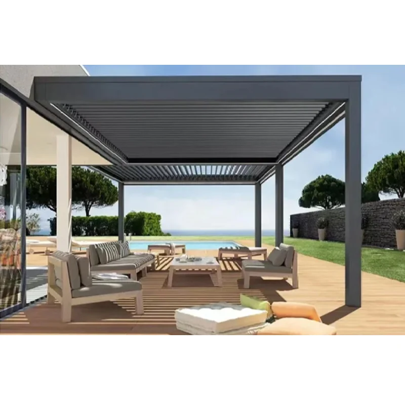 Outdoor Electric Aluminum Frame Blinds Gazebo for Garden Backyard Patio Parties Lawns