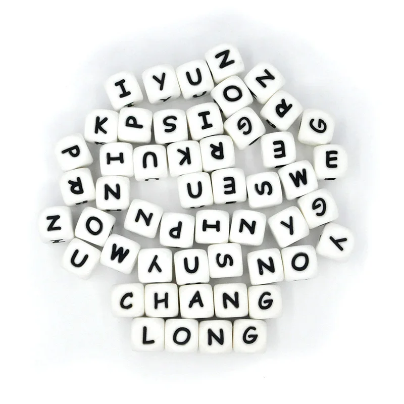Custom 10mm 12mm Cube 26 Silicon Alphabet Beads Colorful Alphabet Letter Bead