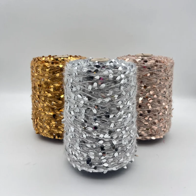 Sequin Yarn For Hand Knitting And Melon Seed Sequin Yarn fancy golden large size sequin yarn for knitting