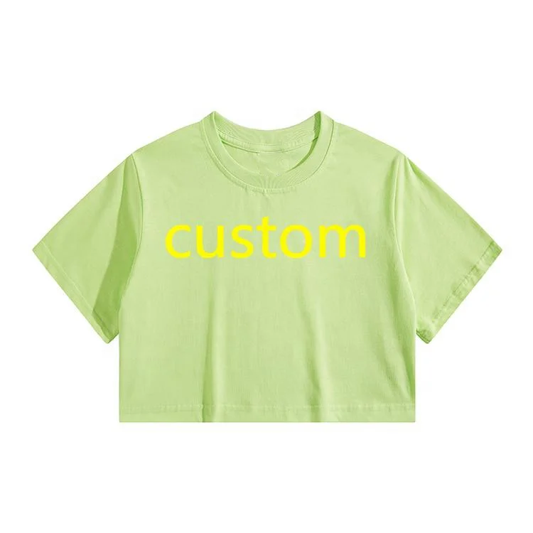 China High Quality 100% Cotton Slim Women T-shirt with printed custom your brand logo Apricot Girls Summer T-shirt