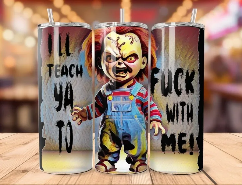 2024 custom Baby Horror Movie Characters Halloween 20oz Skinny Tumbler steel vacuum insulated water bottle for kids gift