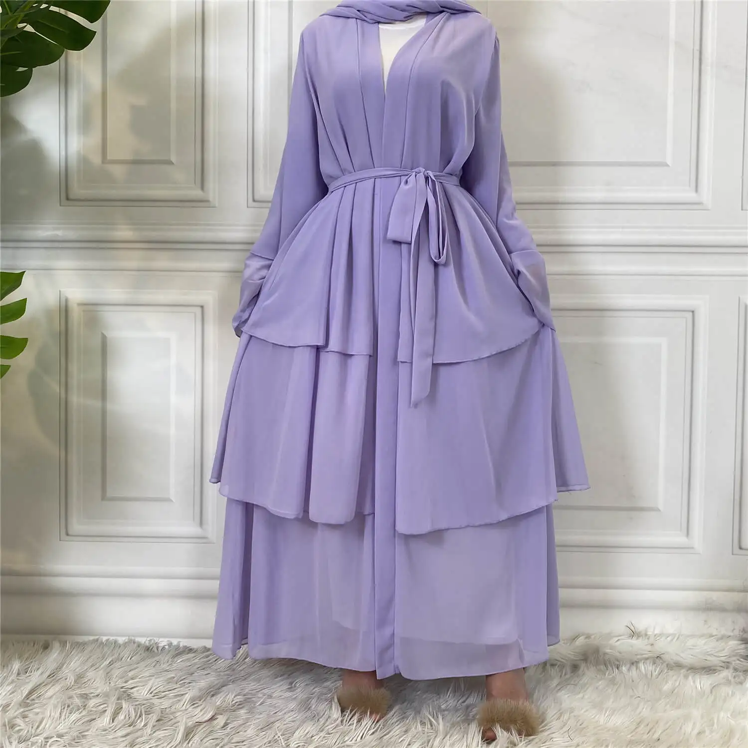 Dubai Turkey Arab Oman Elegant Chiffon Kimono For Women Muslim Chiffon Layered Open Abaya Dubai Abayas Dress Islamic Clothing