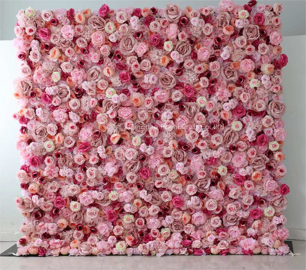 Wholesale Rose Wall Luxury Wedding Flower Wall Decorative 3D Rolled Up Blue Artificial Flower Panels