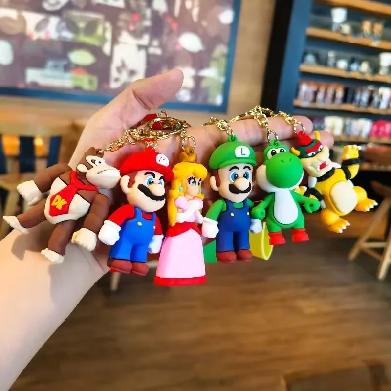 Game Mario Brothers Luigi Mushroom PVC Character Doll Cartoon Super Rubber PVC Keychain Customized 3D Kawaii Silicone Keychain