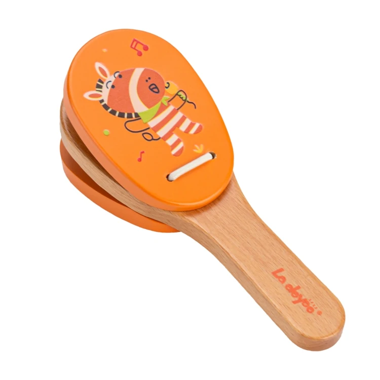La Doyee traditional wood finger castanets handle clapping musical instruments educational toy for kids 3 years