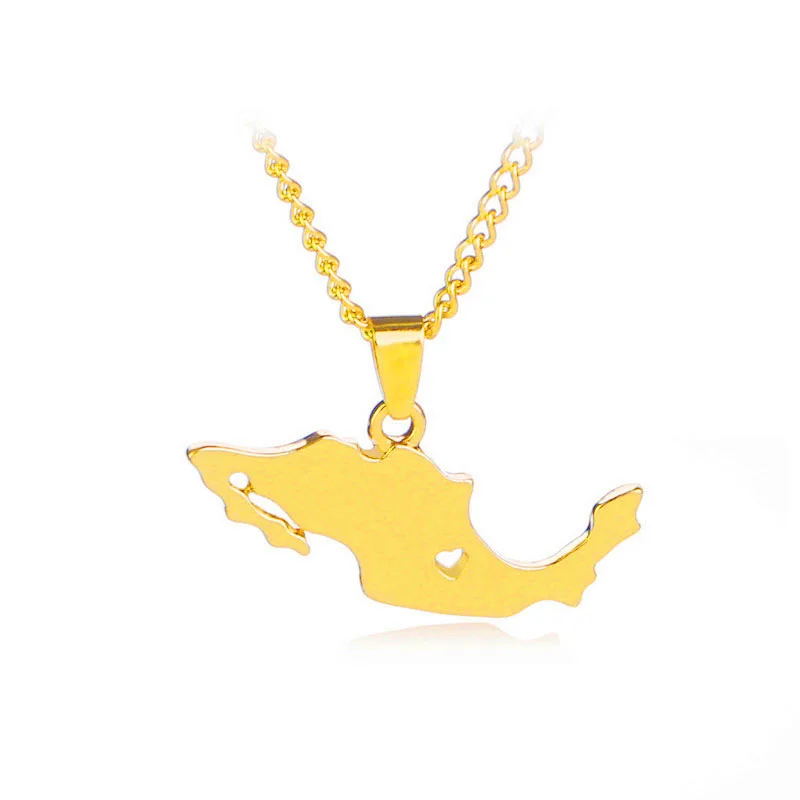 18k Gold Mexico Haiti Ghana Congo Different Country  Women Men Fashion Map Pendant Necklace