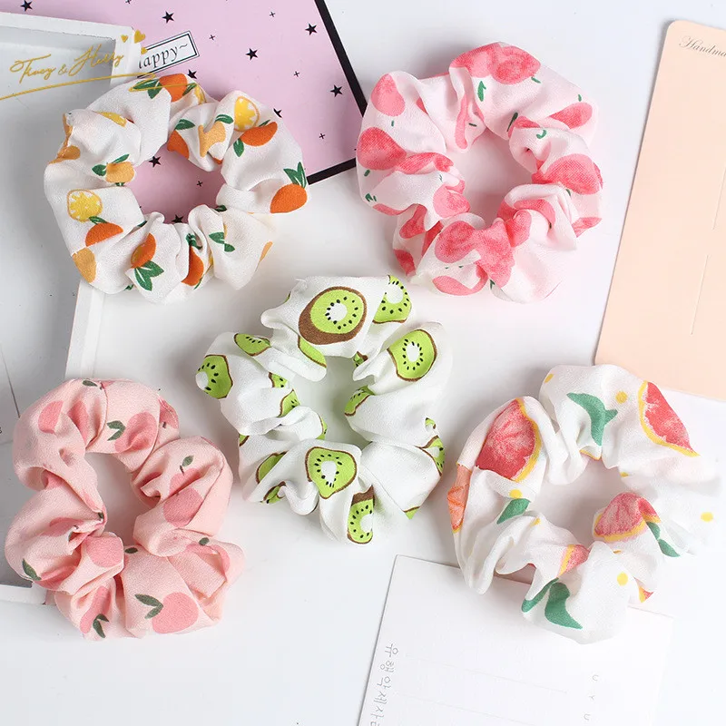 spring and summer fruits printing hair scrunchies for girls and women cute lovely hair elastic holder D0604