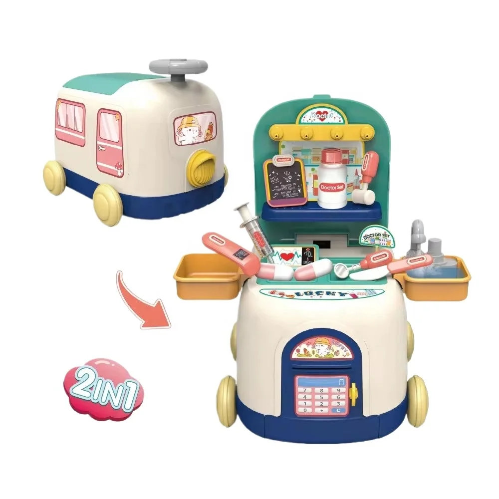 Ningken toys doctor set 2 in 1 deformable cartoon train storage medical kit pretend play miniature doctor set toys kids