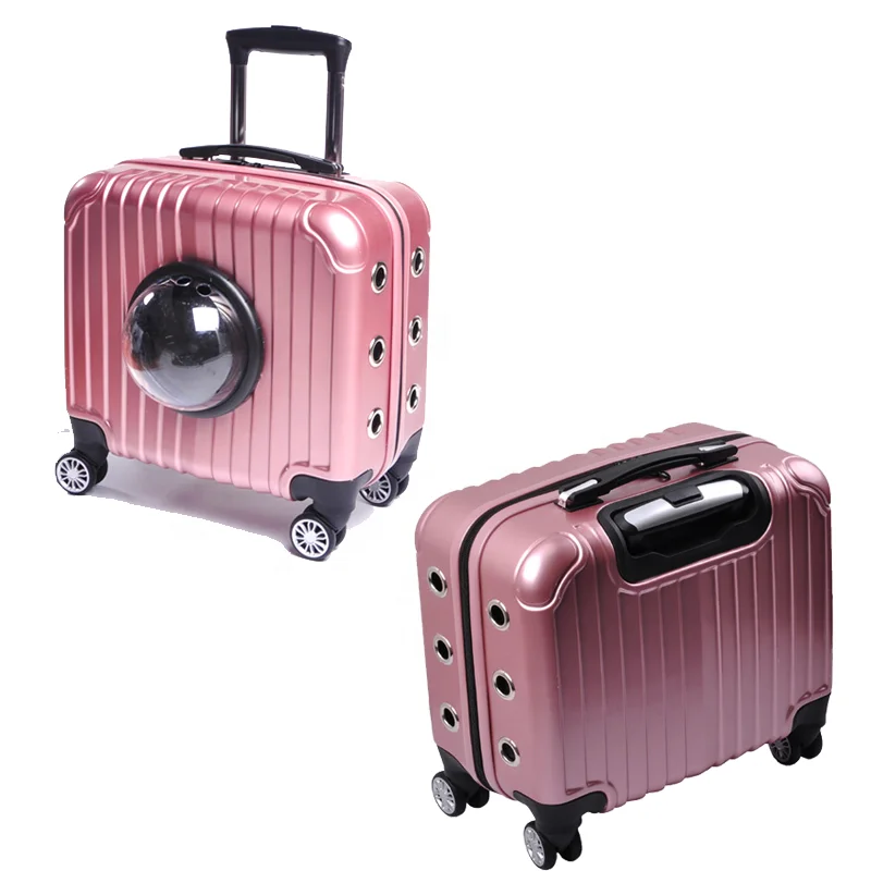 Custom pet stroller small lightweight foldable outdoor Acrylic cat cage with wheels pet pull rod case