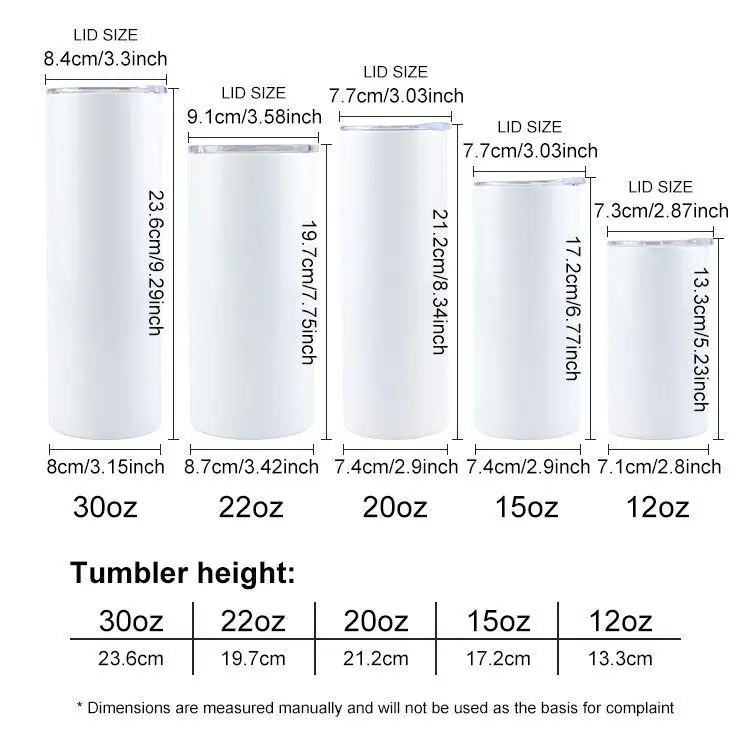 Wholesale double wall sublimation blanks mugs white skinny tumblers straight vasos de acero inoxidable 30oz 20oz 12oz 15oz 22oz