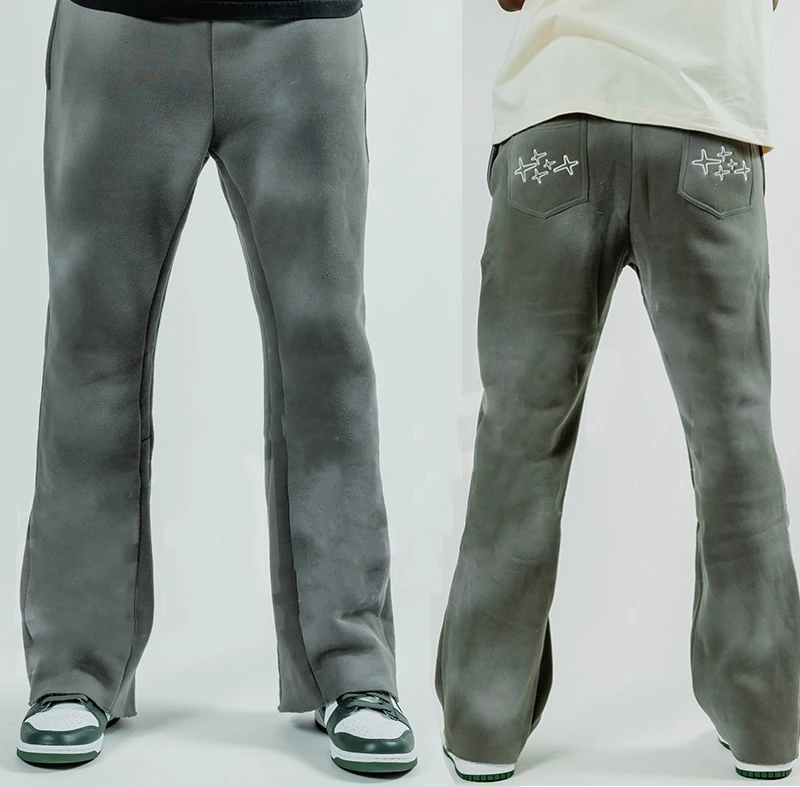 Custom mens flare sweat pants long trousers streetwear cotton bootcut drawstring heavyweig flared sweatpants