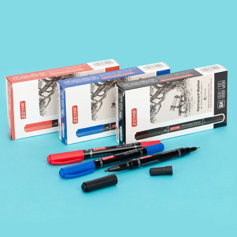 ZEYAR Twin Tip Permanent Markers CD/DVD Markers 4 Colors Ultra Fine Point and Fine Point for Signature and Marking