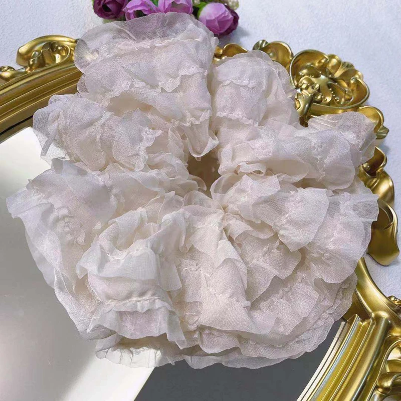 Hot Selling New Fashion Cute Black White Large Lace Hair Ties Ponytail Holder Scrunchies for Women