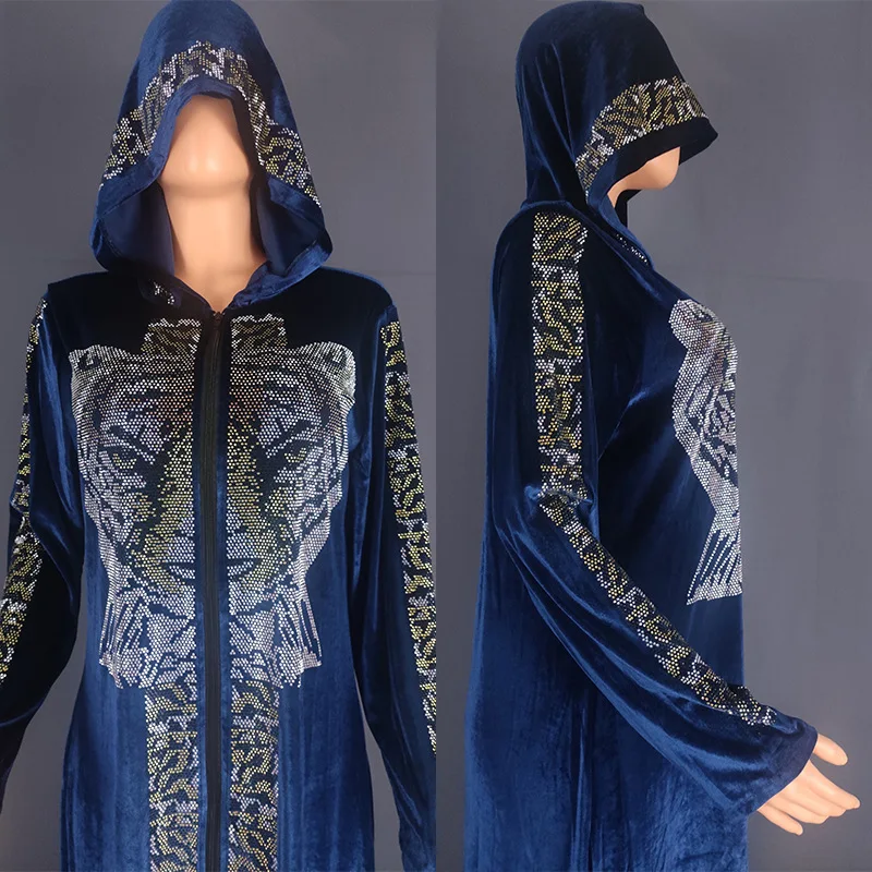 Muslim long sleeved hoodies robe African tiger head lying zippered long dresses Oversized flannel cardigan hooded long dress
