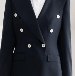 Business Wear Ladies Coat and Pants Set Classic Peak-Lapel Double Breasted Buttons Navy Formal Suit for Women