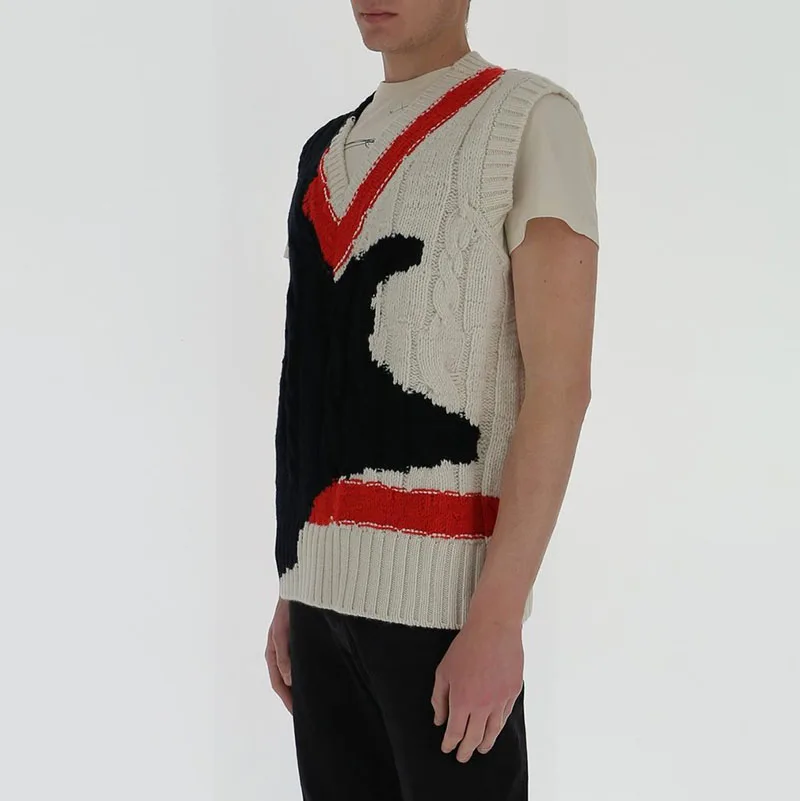 
OEM Factory Custom Jacquard Long Sleeve Knitted Sweater Vest Mens Long Sleeve Knitted Cotton Sweater Pullover 