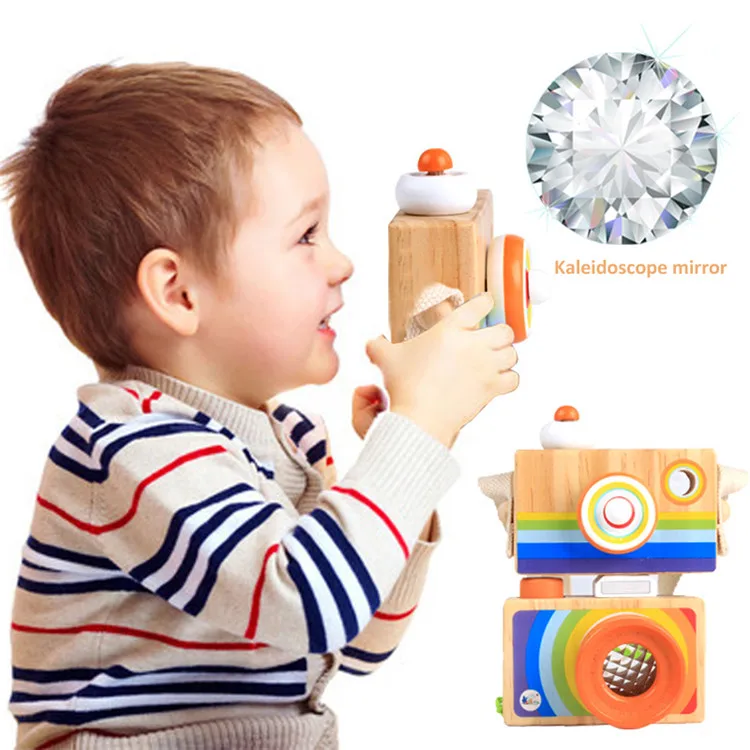 multi-prism blindfold effect Cartoon single-mirror wooden camera kaleidoscope Toy for kids Play