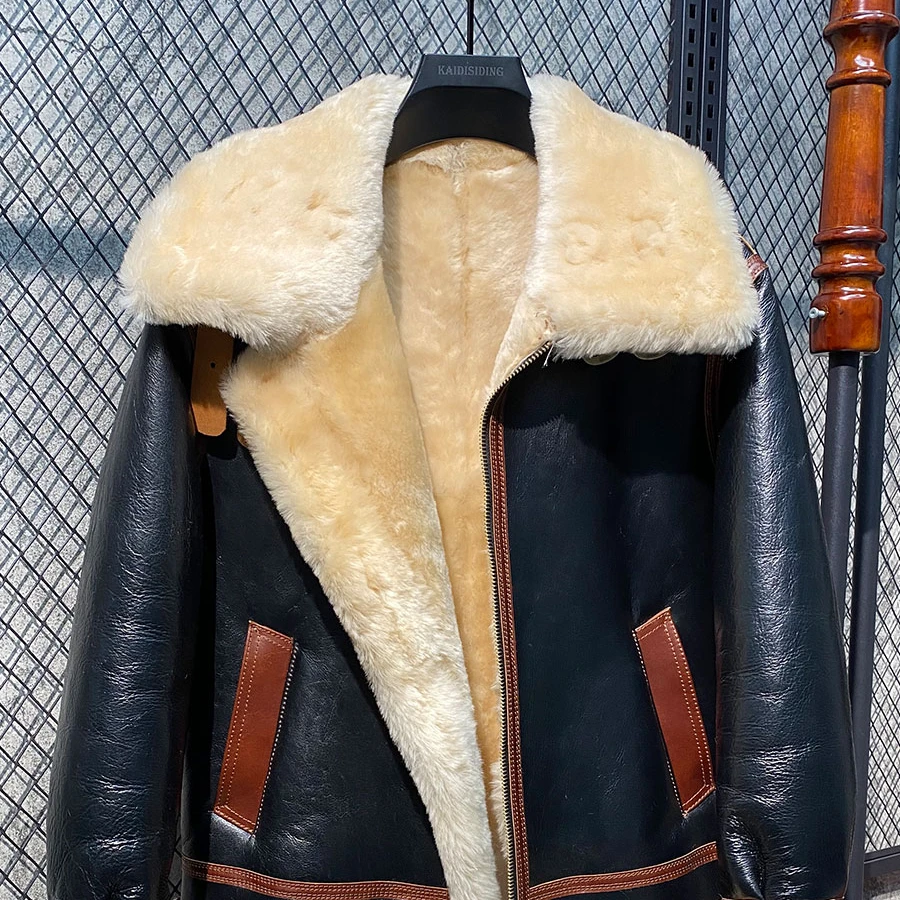 Anti cold  thick original sheepskin shearling leather coat fur B3 flight suit