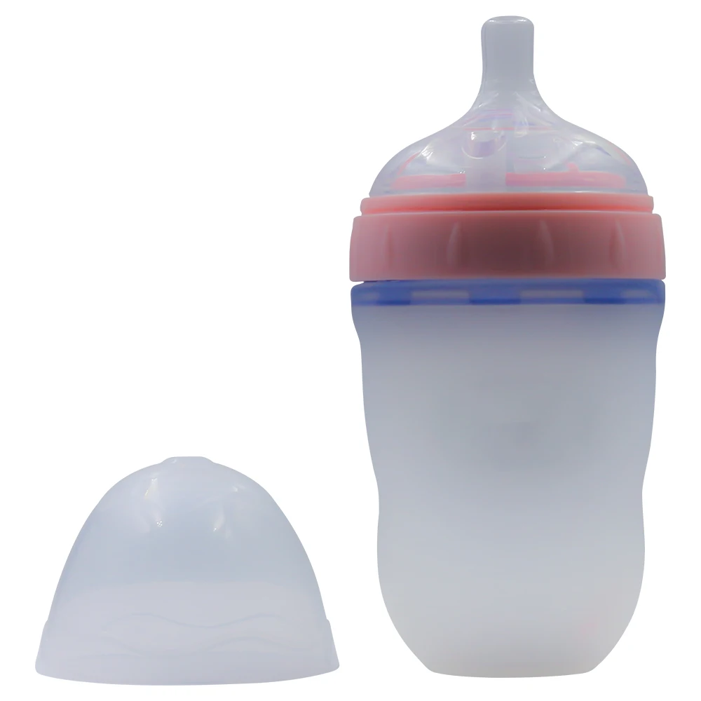Factory Price 100% Silicone Customize Logo Wide-Neck Bottle Silicone Baby Feeding Bottle