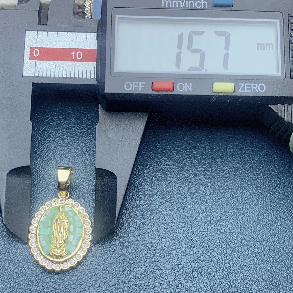 LOTOS Jewelry Oval Medal 14k oro laminado Religion Virgin Pendants Zircon colour Shell Charms Necklace