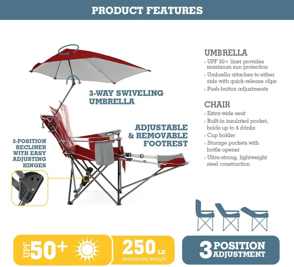 Adjustable Folding Zero Gravity, Footrest Storage Pocket Beach Recliners Outdoor Cushions Camping Chairs With Sunshade Canopy/