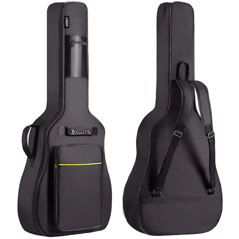 Custom 41 Inch Black Acoustic Guitar Bag Thick Padding Waterproof Guitar Case Gig Bag with Back Hanger Loop