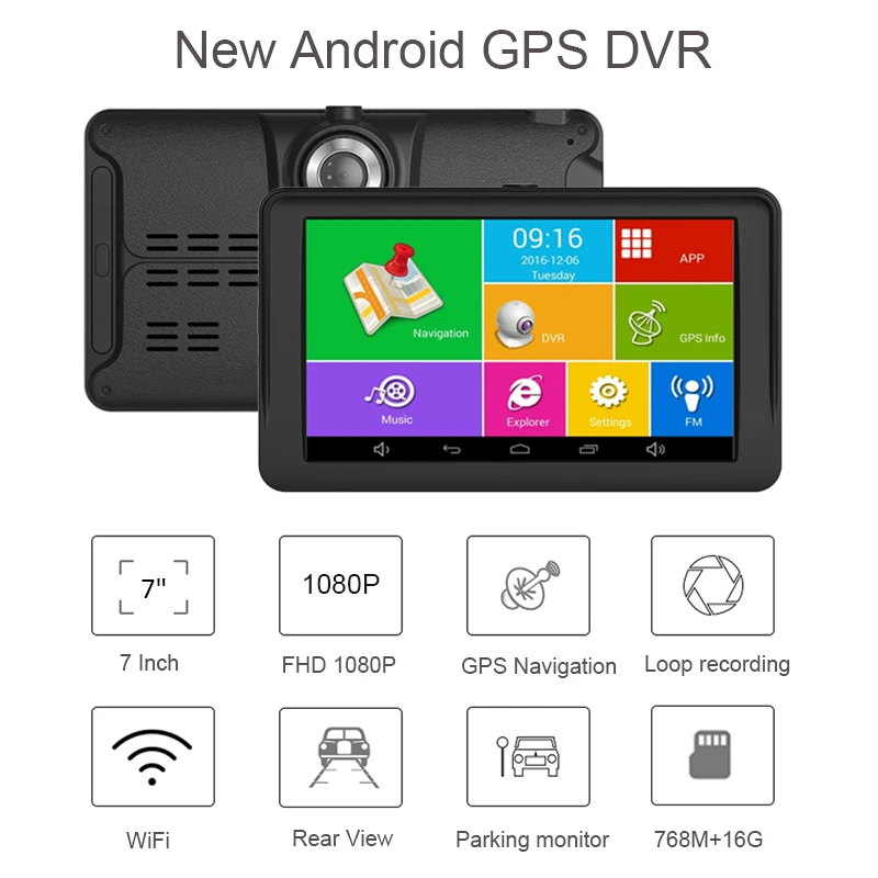 7 inch Car Dashboard Car DVR Android 4.4 Dash Camera GPS Navigation FHD 1080P Lens Car Video Recorder