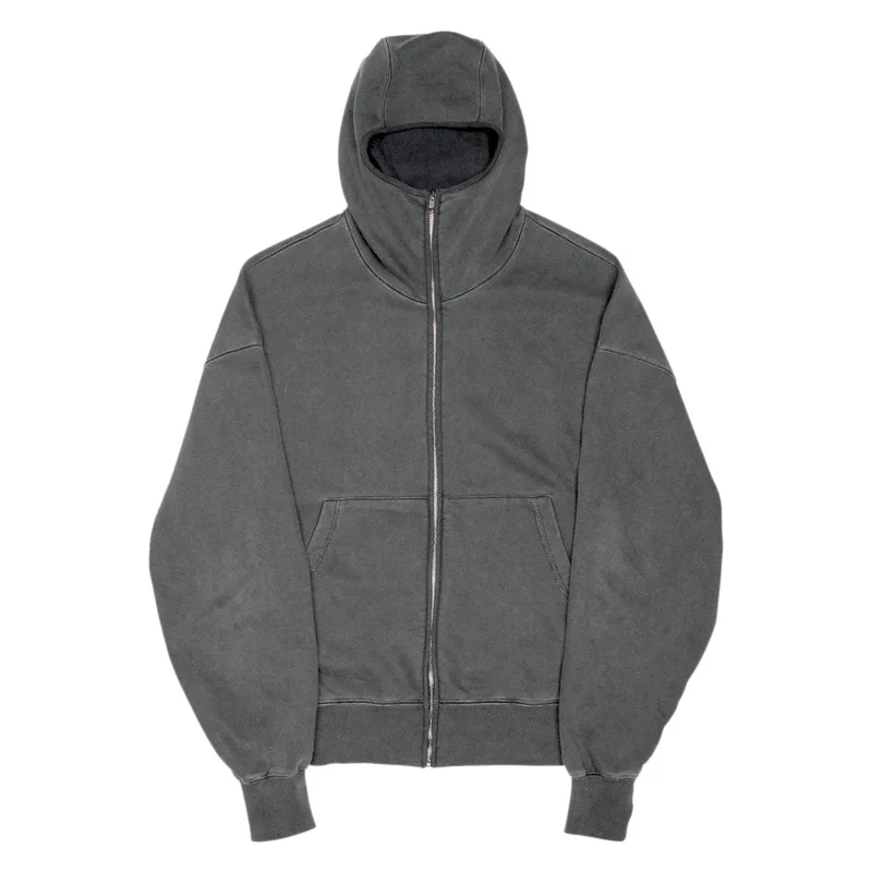 HZ006 China clothing manufacturer full zip up hoodie custom vintage acid wash zip up french terry hoodie men