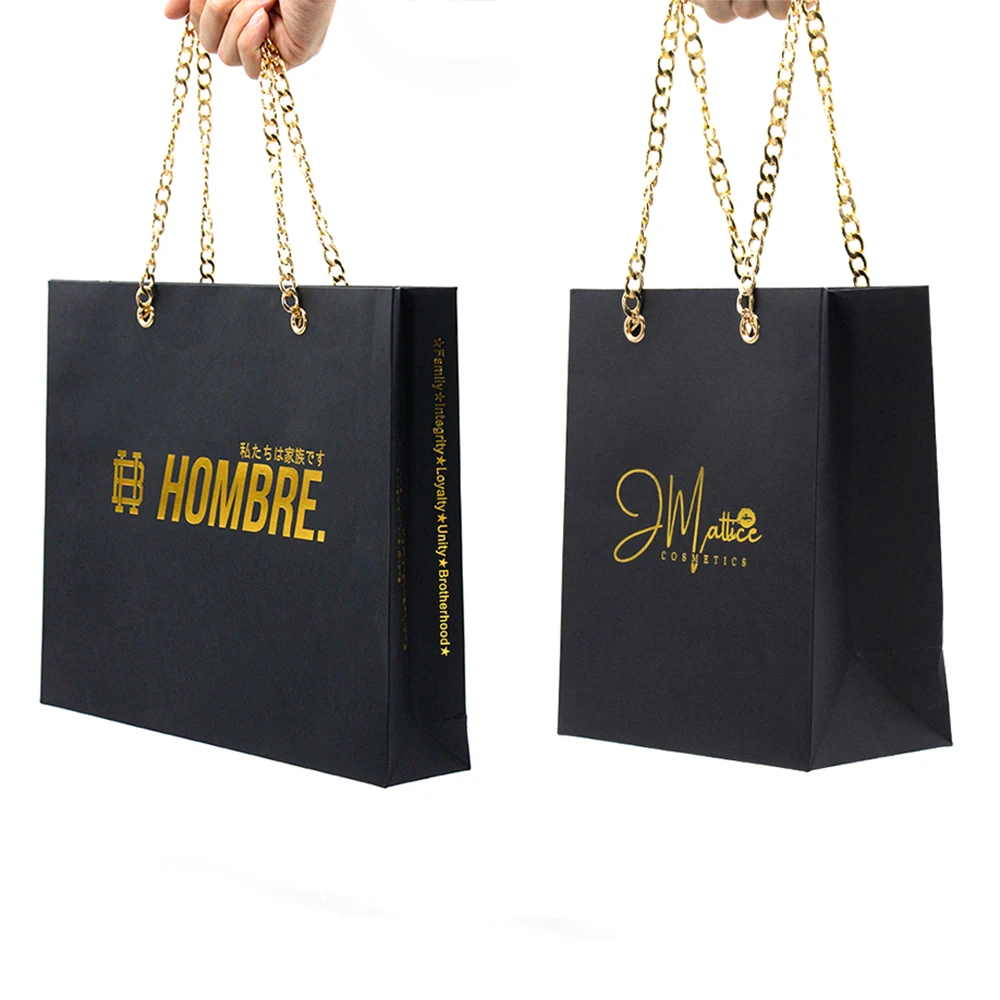 Custom Paper Bag Wholesale China Shopping Paper Bag Packaging Black Luxury Gift Premium Paper Bags With Chain Handle