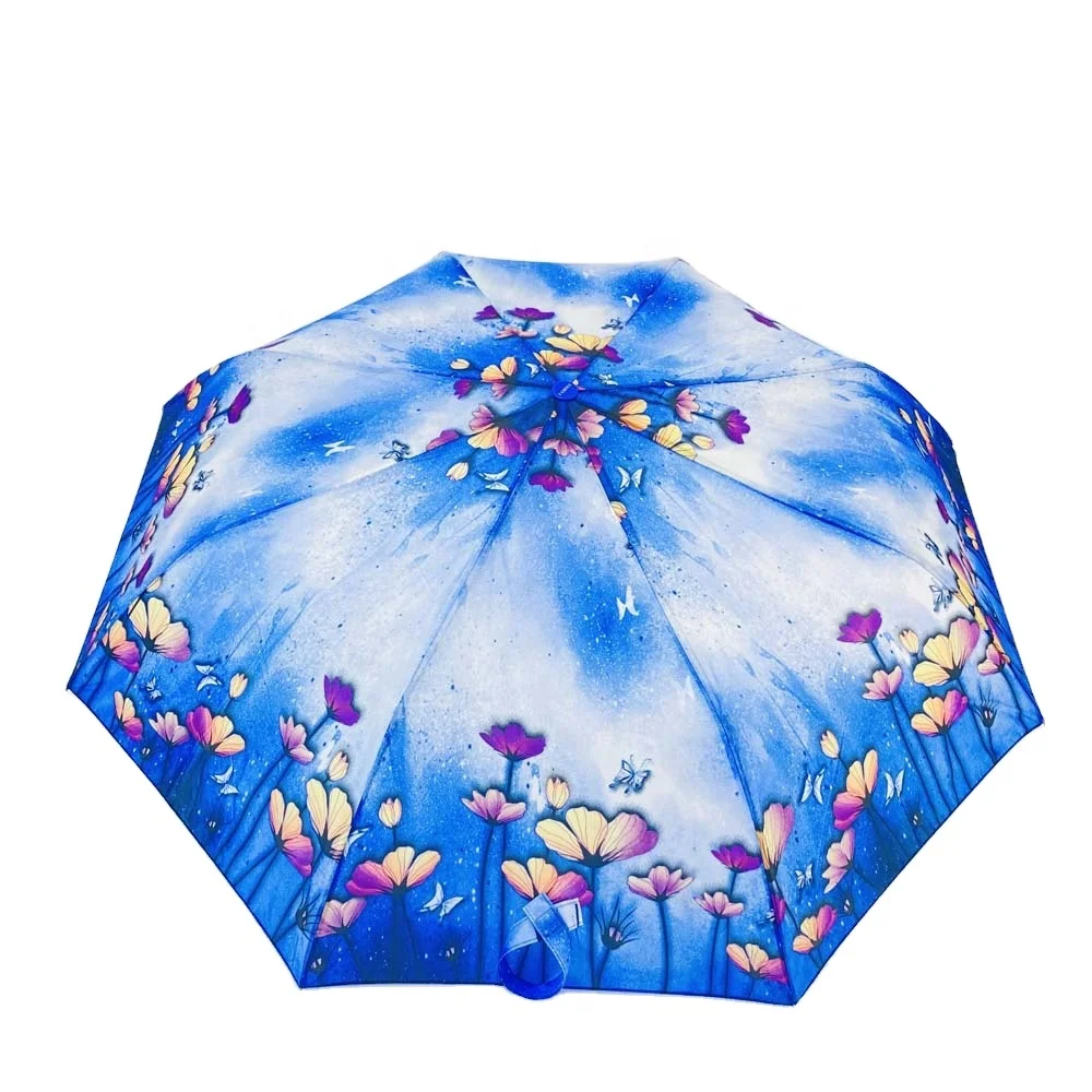 OVIDA sun city lightweight wholesale cheap ladies auto open  compact and portable 3 folding umbrellas with Customized Logo