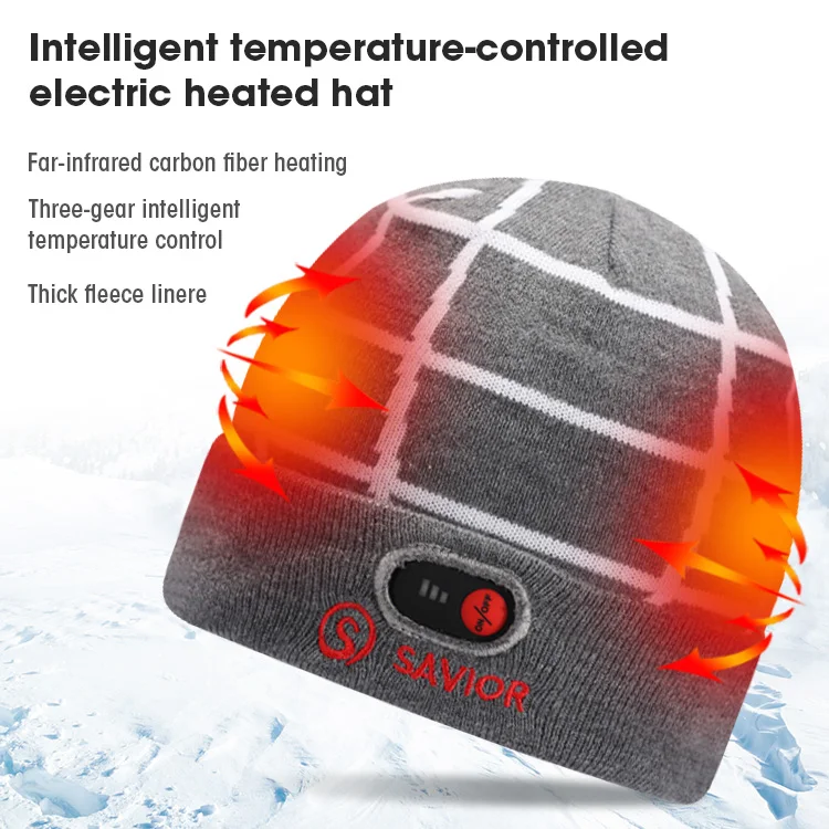 Winter Outdoor Thermal Heat Heating Cap Grey Knitted Heated Beanie Winter Hats For Men And Women