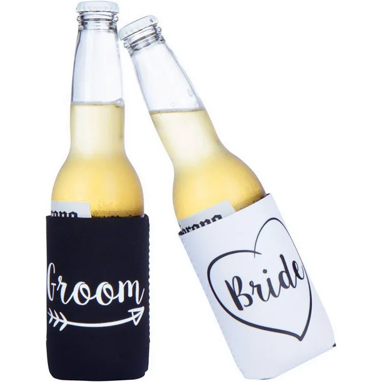 Bride and Groom party used neoprene 330ml beer can cooler stubby holder sleeves