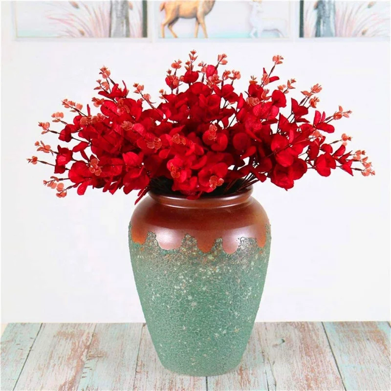 Handmade Artificial Flower Faux Silk Eucalyptus Real Touch Leaf Centerpiece Stems