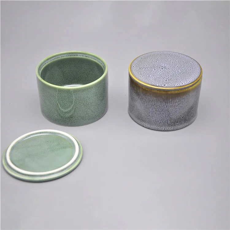unique design reactive glaze rustic style empty ceramic candle vessel antique bulk candle jars with lid