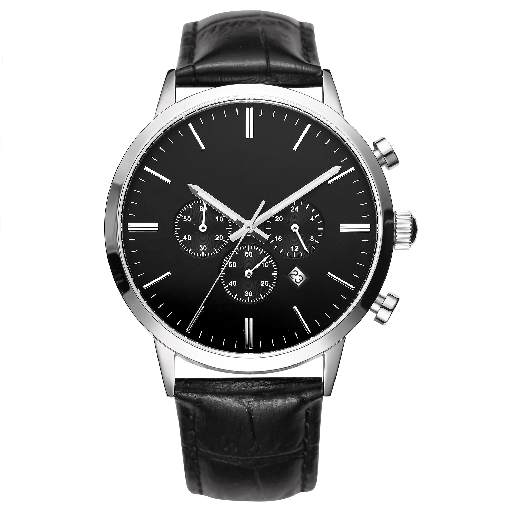 Black dial classical timeless chronograph relojes hombre custom made watches