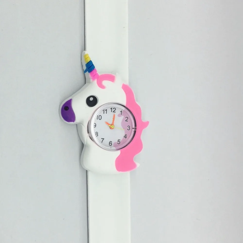 Fashion lovely cartoon 3D pattern unicorn design kids children watches wholesale girls students slap snap gift birthday watches
