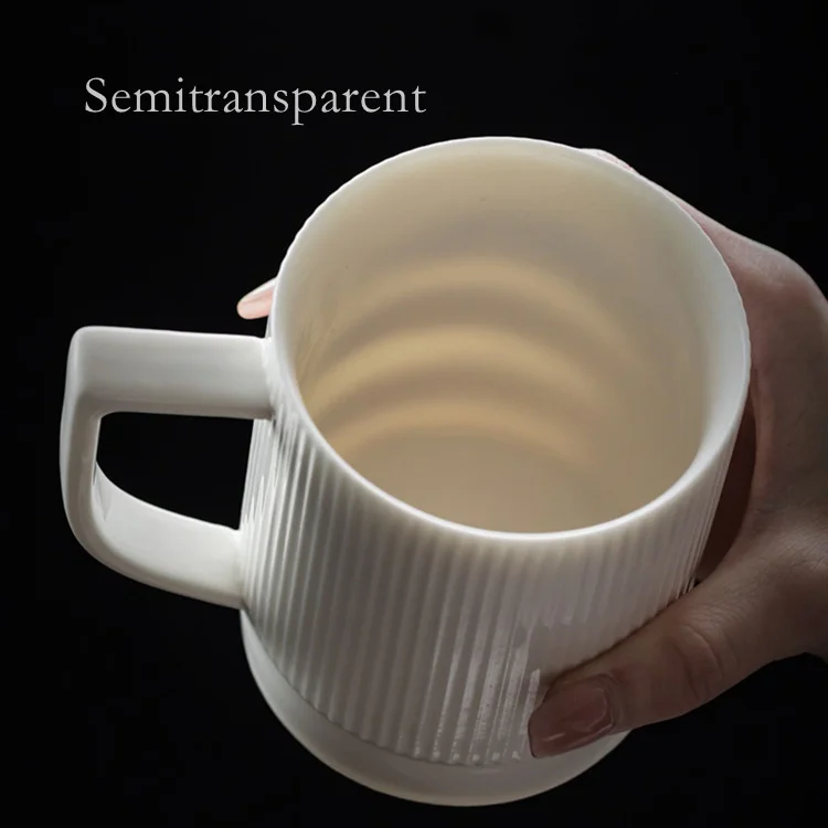 Wholesale Unique Striped Jade White Ceramic Tea Latte Coffee 11oz Porcelain Cup Luxury