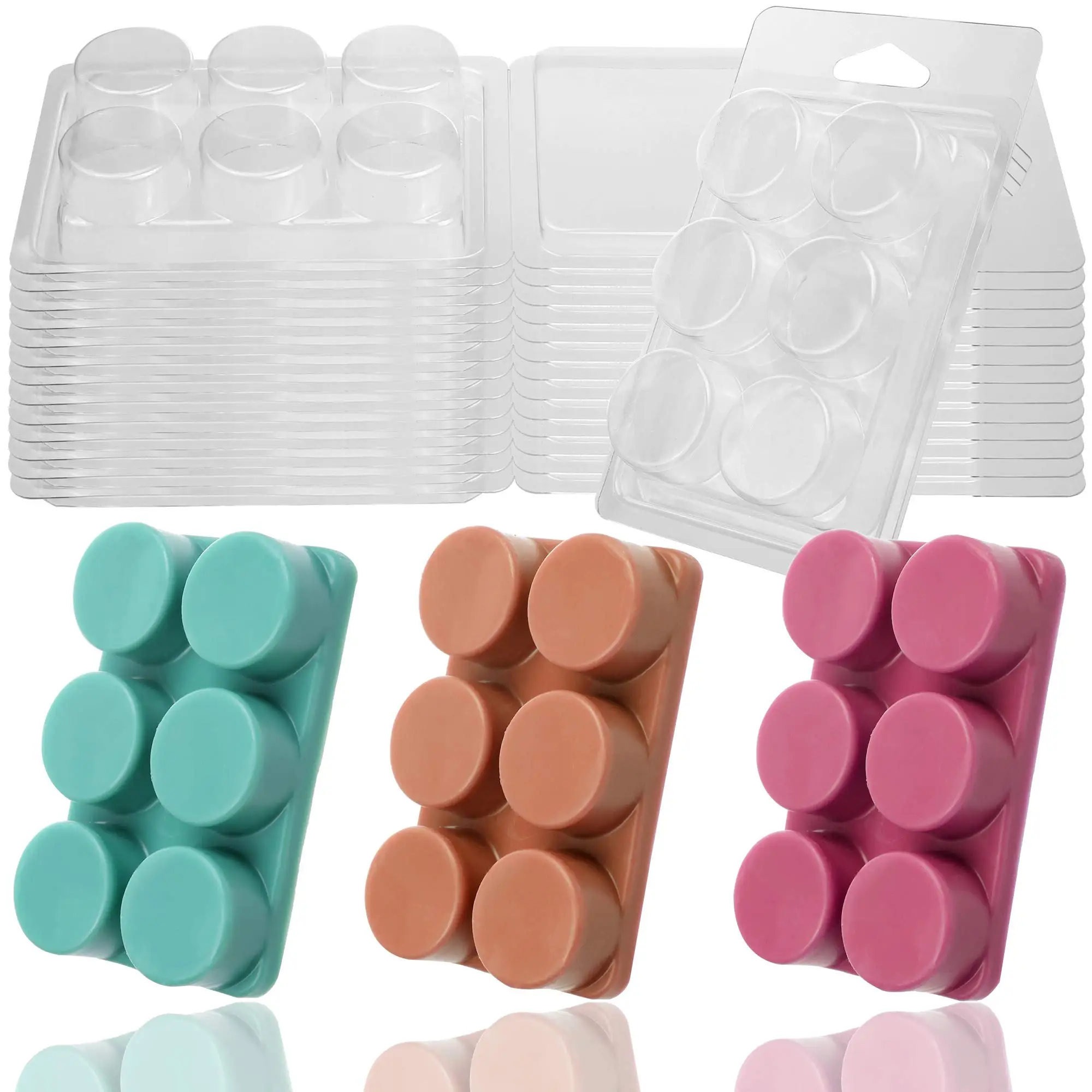 KS Custom Wax Melt Containers DIY Candles Making Mold 6 Cavity Round Clamshells for Tarts Wax Melts Blister Plastic Box