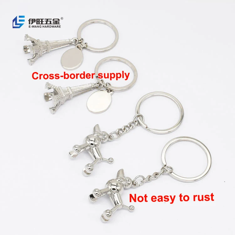 YIWANG New Design Metal French Paris Tower Keychain Souvenir Gift 3D Eiffel Tower Keychain Dog Puppy Keyring