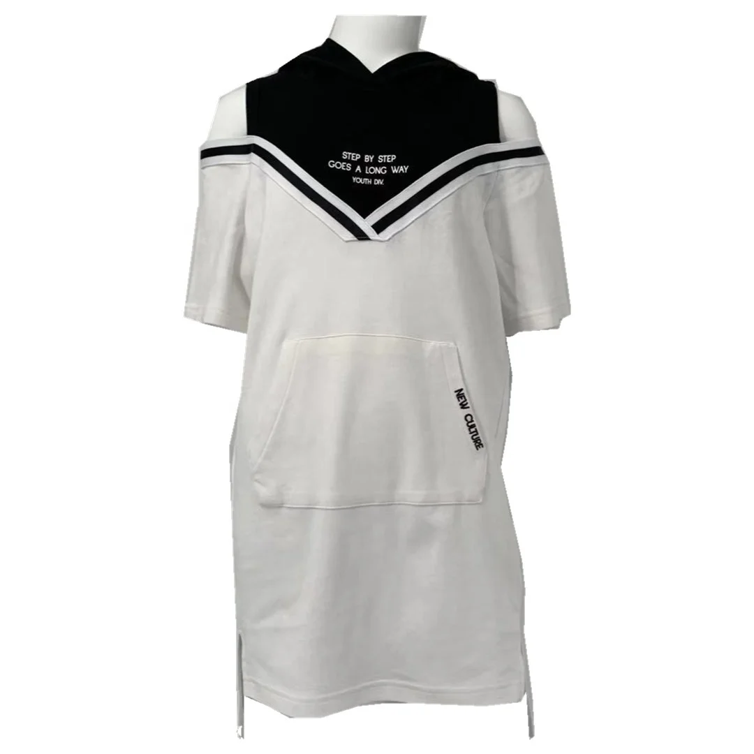 Платье для девочек из 100% хлопка с замком, толстовка с V-образным вырезом и коротким рукавом, платье для девочек с индивидуальной вышивкой